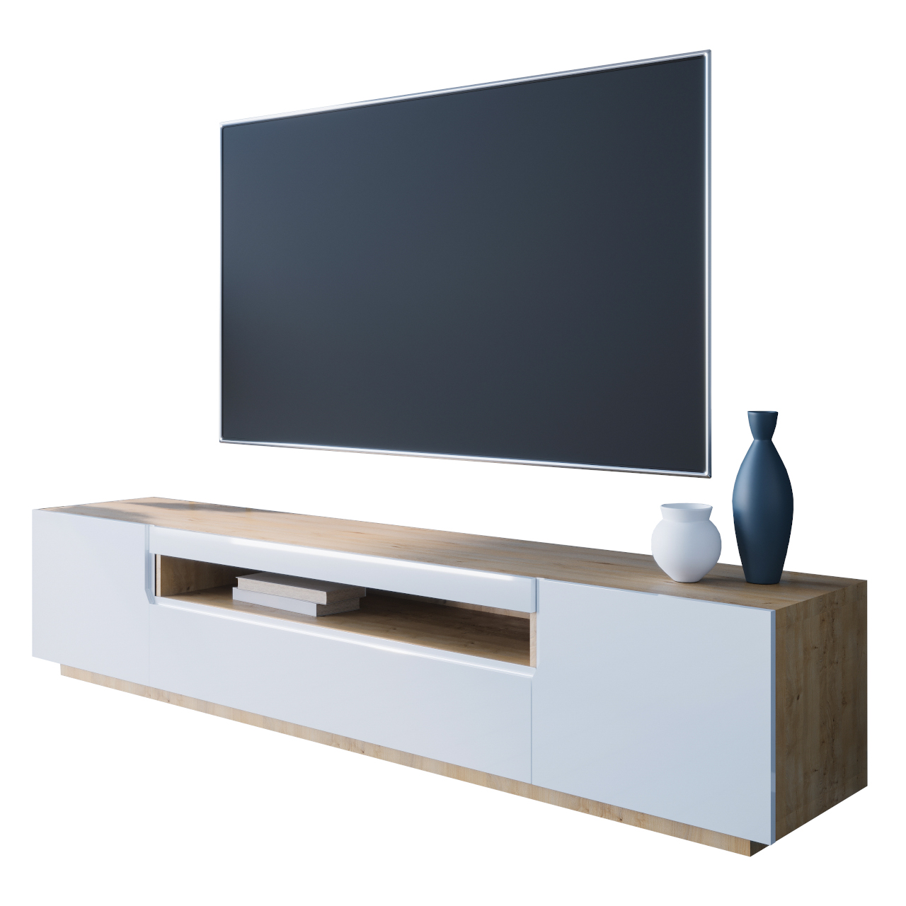 TV komoda HOTOVO 200 dub artisan / biely lesk